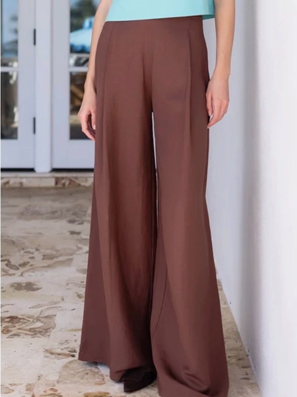 High-Rise Wide-Leg Brown Trousers